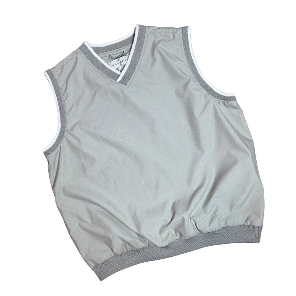 Consensus Golf Windbreaker Vest Mens M Beige Pullover V-Neck Lined Poly FLAW